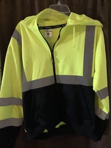 ML Kishigo Zipper Hoodie Sweatshirt Safety Work Wear Yellow Black Reflective L - Picture 1 of 5