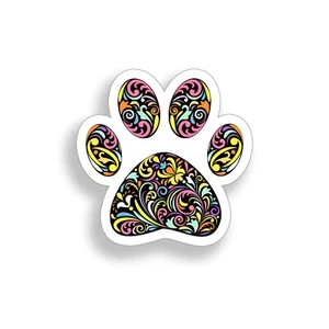 Dog Paw Print Sticker K9 Pet Colorful Pattern Cup Cooler Car Window Bumper Decal - Picture 1 of 2