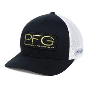 Columbia HAT PFG GOLD LOGO HOOKS BLACK WHITE MESH FLEXFIT FISH FISHING L/XL - Picture 1 of 7