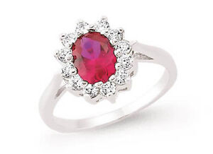 Ruby Ring Ruby Cluster Engagement Ring Platinum Plated Sterling Silver