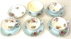 Vintage, Foley Blue, Floral, Tea Cups & Saucers, Incomplete, Damaged - Picture 1 of 5
