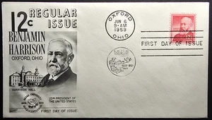 1959 FDC 12c Benjamin Harrison Scott 1045C Oxford Ohio First Day Cover - Picture 1 of 3
