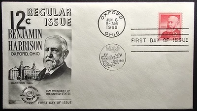 1959 FDC 12c Benjamin Harrison Scott 1045C Oxford Ohio First Day Cover - Image 1 of 3