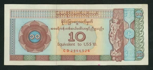 🔴MYANMAR / BURMA   10 Dollars 1993  aUNC  FX3   Foreign Exchange Certificate🔴 - Picture 1 of 2