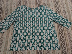 Chico's Women Sz 4 (2XL) Green/White Blouse 3/4 Sleeve Celtic 100% Cotton - Picture 1 of 12