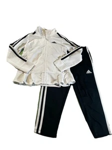 Black/White Adidas Girls Kids Zip Up With Joggers Size 4 Set - Picture 1 of 3