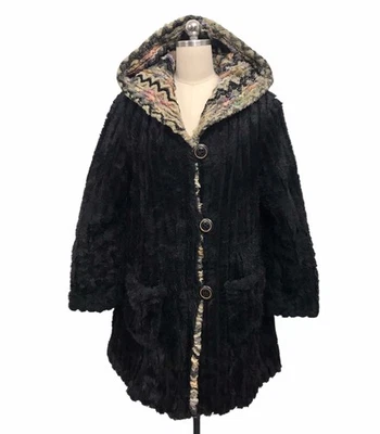 Abrigo De Colección Envolturas Por Canvasbacks Imitación Piel Artístico Único Boho Negro Con Capucha Talla S Foto 1 de 4