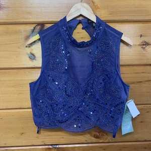 Love Reign Abschlussball formell blau Perlen bauchfreies Oberteil Schlüsselloch Pailletten verziert 13 - Bild 1 von 5