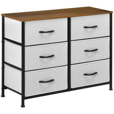 HOMCOM 6 Drawer Fabric Chest of Drawers w/ Wooden Top for Hallway Grey - Image 1 of 4
