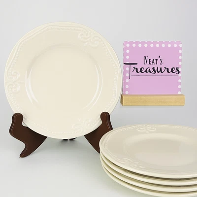 JCPenny Home SCROLL WHITE Dots Embossed Stoneware 7.5" Salad Plates Set of 4 - Image 1 of 4