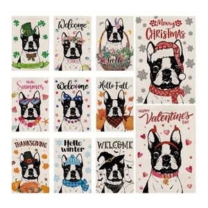 Banderas de jardín de temporada Boston Terrier perro banderas de doble cara conjunto de 11 vacaciones... - Imagen 1 de 4