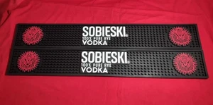 Set of Two Sobieski Vodka Heavy Duty Black Rubber Bar Rail Spill Mats - New! - Imagen 1 de 5
