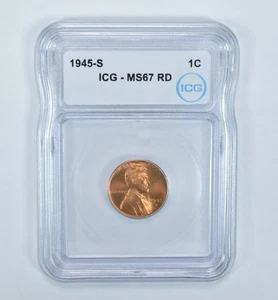 1945-S Lincoln Wheat Cent MS67 RD ICG - Picture 1 of 5