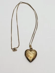 Antique GOLD FILLED PUFFY HEART CHARM Locket ON SILVER & ORIGINAL CHAIN (68) - Picture 1 of 8