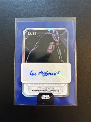 Autógrafo Auténtico Topps Star Wars Ian McDiarmid Como Emperador Palpatine/50 Azul Foto 1 de 4