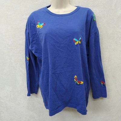 Mujer Top Camisa Blusa Mediana Azul Manga Larga Algodón Informal Preppy Elegante Damas Foto 1 de 4