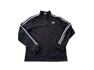 Adidas Youth Size XL (18-20) Full Zip Black White Stripes Track Jacket Pockets - Picture 1 of 5