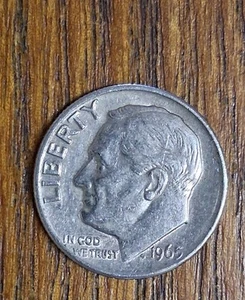 1965  Dime-No MM & Missing -J-  in  Designer's initials on OBV  next to date - Picture 1 of 6
