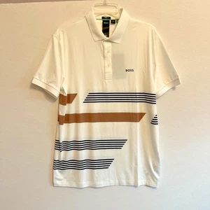 Hugo Boss Paddy Stretch Jersey Polo Shirt with Stripe Print - Large - Picture 1 of 9