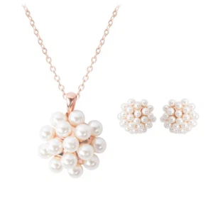 Pearl Crystal Bridesmaid Jewellery Bridal Wedding Party Necklace Earrings Set - Picture 1 of 6