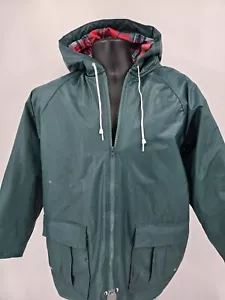 Vintage Misty Harbor Damen grüne Kapuzenjacke glatter Regenmantel kariert innen * - Bild 1 von 16