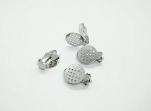 2coppie ganci orecchini a clip con base forata in acciaio inox 15mm bijoux - Foto 1 di 1