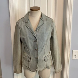 New CABI Women’s 6 Light Blue Denim Jacket Button Front Western Concert Boho 250 - Picture 1 of 7