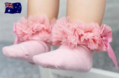 Girl Kids Children baby White Pink bk Frilly Ruffle School dress Socks 0-6 Years - image 1 of 4