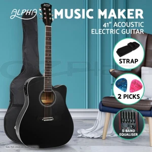 Alpha 41” Inch Electric Acoustic Guitar Wooden Classical Full Size EQ Bass Black - Picture 1 of 11