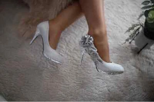 Woman's Crystal Gem Shoe 4" Heel Floral Bridal Wedding Shoes UK Size 1-8 - Picture 1 of 35
