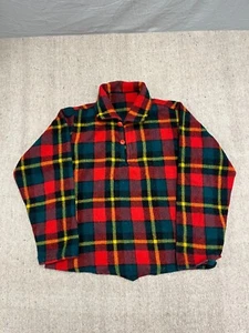 Vintage Wool 1/4 Button Pullover Jacket Mens Large Red 1950s Plaid - Picture 1 of 7