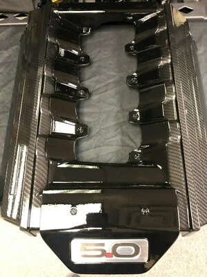 Cubierta de motor de fibra de carbono hidrográfica personalizada Ford Mustang GT 5,0 2015-2017 Foto 1 de 4