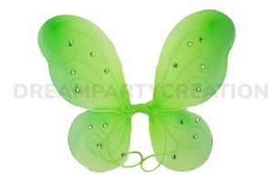 APPLE GREEN Butterfly Fairy Organza Nylon WINGS Glitter & Gemstones Choose Size - Picture 1 of 1