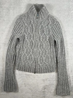 Suéter De Colección Y2K Abercrombie Fitch Niñas L Mezcla de Lana Cable Tejido Recortado Cremallera Completa Foto 1 de 4