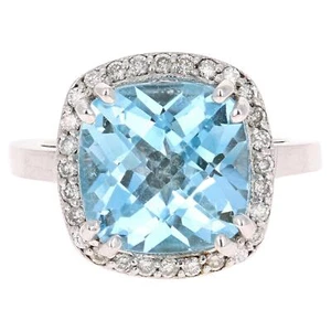 9.33 Carat Blue Topaz Diamond 14 Karat White Gold Engagement Ring - Picture 1 of 5