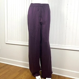 Badgley Mischka Pants Women's Sz XL 100% Silk Purple High Rise Wide Leg Causal - Picture 1 of 11