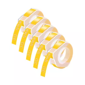 5PK Fits for Dymo Junior and Omega 520108 Yellow Label 3D Embossing Tape 9mmx3m - Picture 1 of 10