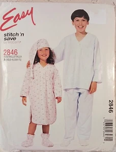 McCall's 2846 Nightshirt Pajama Hat Bootee Pattern UNCUT Children XS S 2 3 4 6 7 - Picture 1 of 9