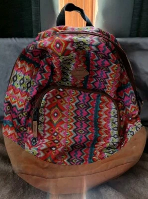 Roxy Pink MultiColor Backpack W Contrasted Faux Suede Detailing Pockets Zippers  - Image 1 of 4