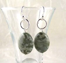 Stone and Sterling Silver Link Drop Earrings, Peace Jade
