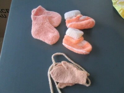 婴儿短靴粉色、橙色和粉红色连指手套 — 第 1/4 张图片