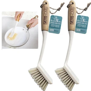 2 Pcs Bamboo Dish Brush Natural Wood Handle Kitchen Sink Scrub Wash Scrubber - Picture 1 of 1