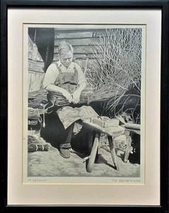 The Broom Maker - Hermoso dibujo a lápiz retrato antiguo vintage del siglo XX - Imagen 1 de 10