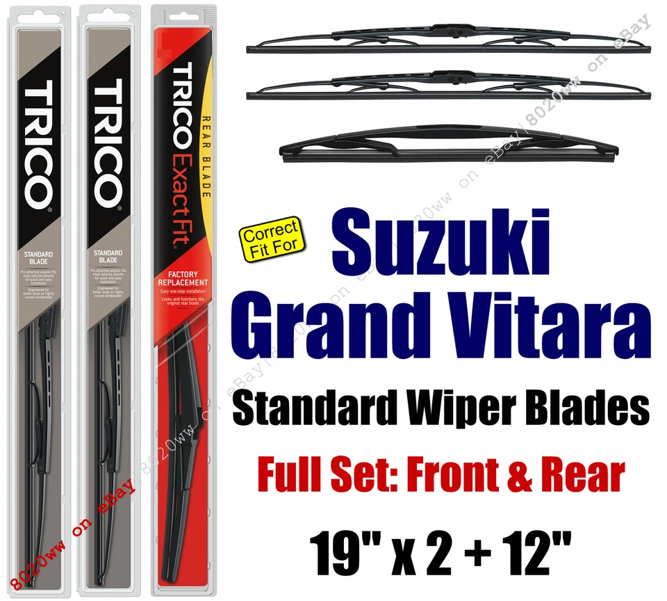 Limpadores 3pk dianteiro traseiro ajuste padrão 2006-13 Suzuki Grand Vitara 30190x2/12A - Imagem 1 de 1