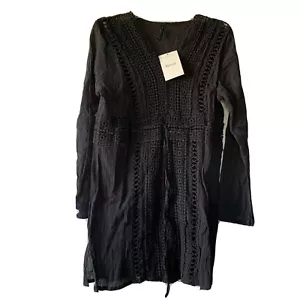 Abito a tunica con cover up Raviya nero taglia S manica lunga all'uncinetto costume da bagno - Foto 1 di 4
