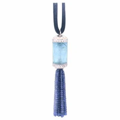 100 Carat Aquamarine Platinum and Diamond Pendant Tassle 101-Aqua - Image 1 of 4