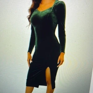 Allegra K Women's L Dress Green Sweetheart Neck Long Sleeve Split Cocktail - Picture 1 of 10