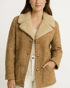 Wilsons Damen Leder Wildleder Lammfell Mantel Jacke S/M Braun - Bild 1 von 12