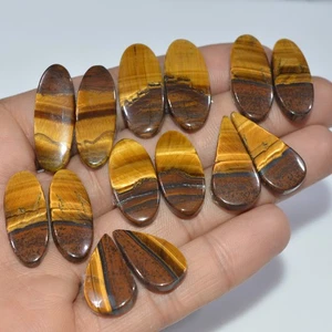 7 Pairs 173 Cts Natural Yellow Tiger Eye Cabochon Gemstone 28X9 20X10mm #17151 - Picture 1 of 6