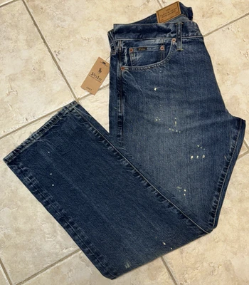 Polo Ralph Lauren Varick Slim Straight Jeans 34 x 30 Paint Distress $148 NWT - Image 1 of 4
